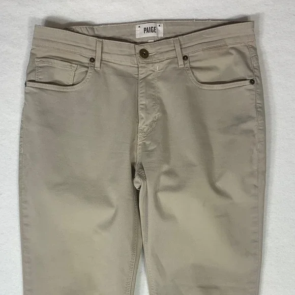 PAIGE Normandie Jeans Men's Khaki Size 33x30 Straight Stretch Made USA - Picture 2 of 12
